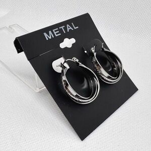 Gunmetal Toned Twisted Hoop Earrings by Metal - NWT